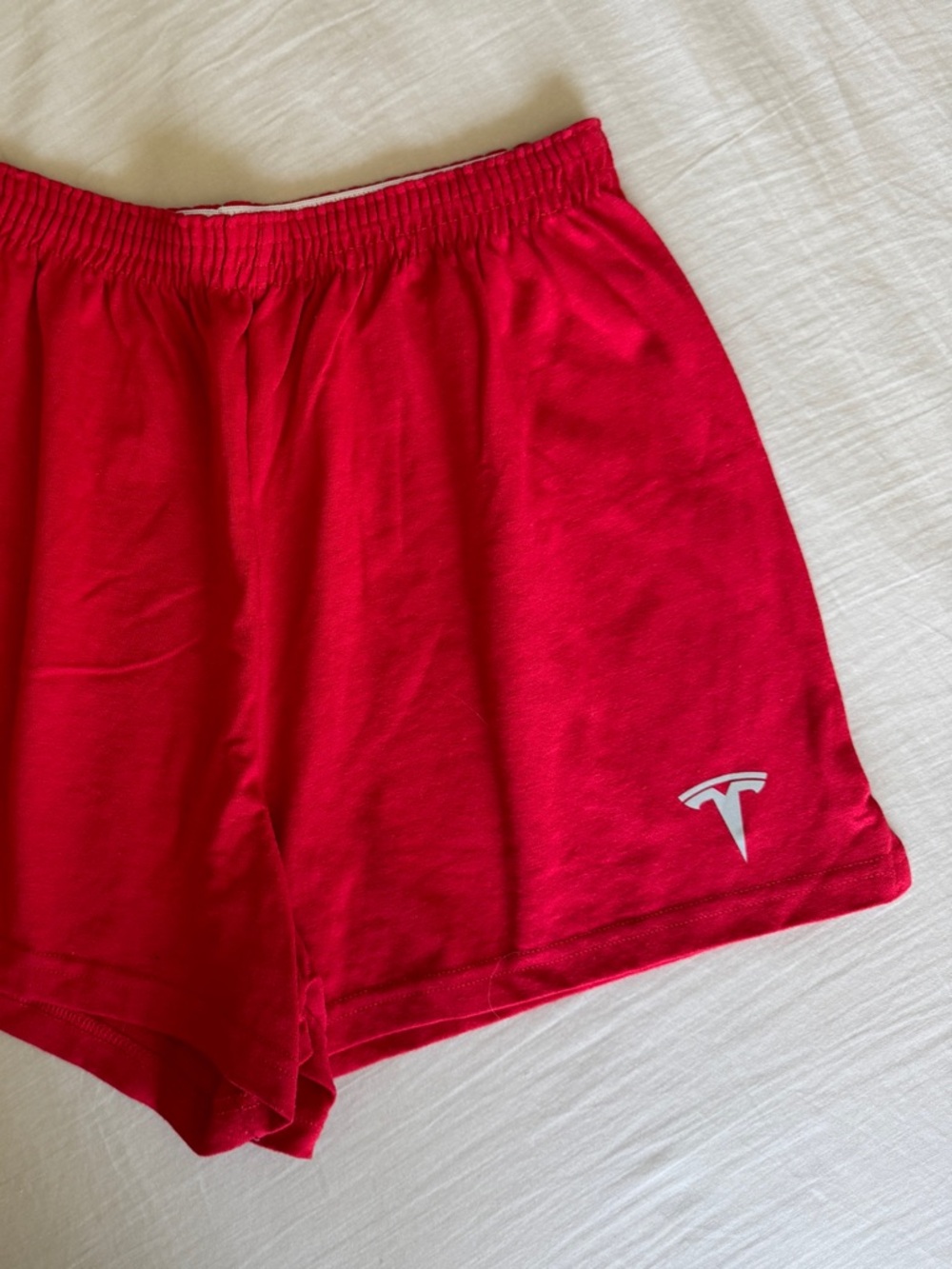 Tesla logo Soffe Red Athletic Elastic-Waist Shorts - Red